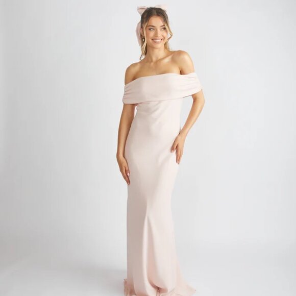 Six Stories Bardot Gathered Crepe Dress, Blush, UK10 - Picture 1 of 3